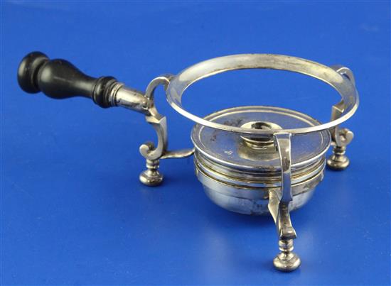 A Queen Anne silver tripod stand with burner, gross 9.5 oz.